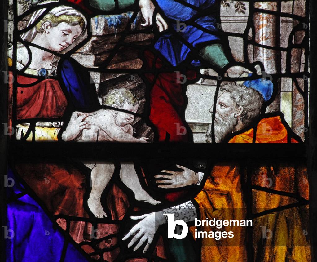 Window w6 depicting a detail of the Adoration of the Magi (stained glass)