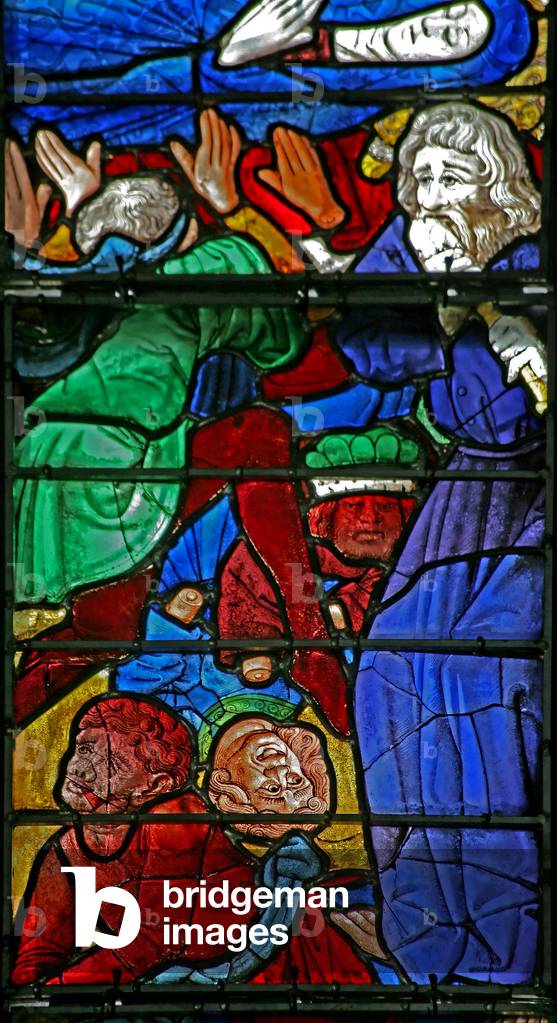 Window w4 depicting the Funeral of the Virgin Mary and the overturning the coffin (the Boy from Bourges) (stained glass)