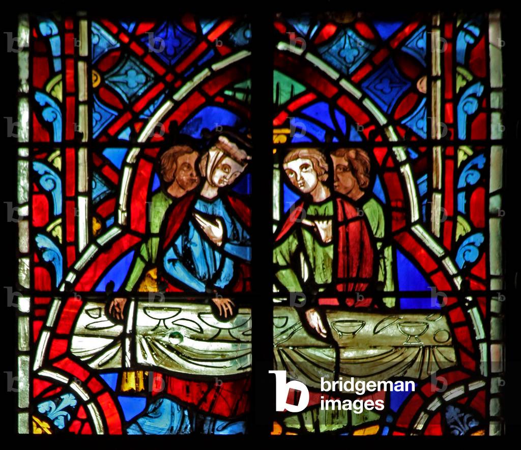 Window w5  the Festival of Samson's marriage. Judges XIV 10 (stained glass)