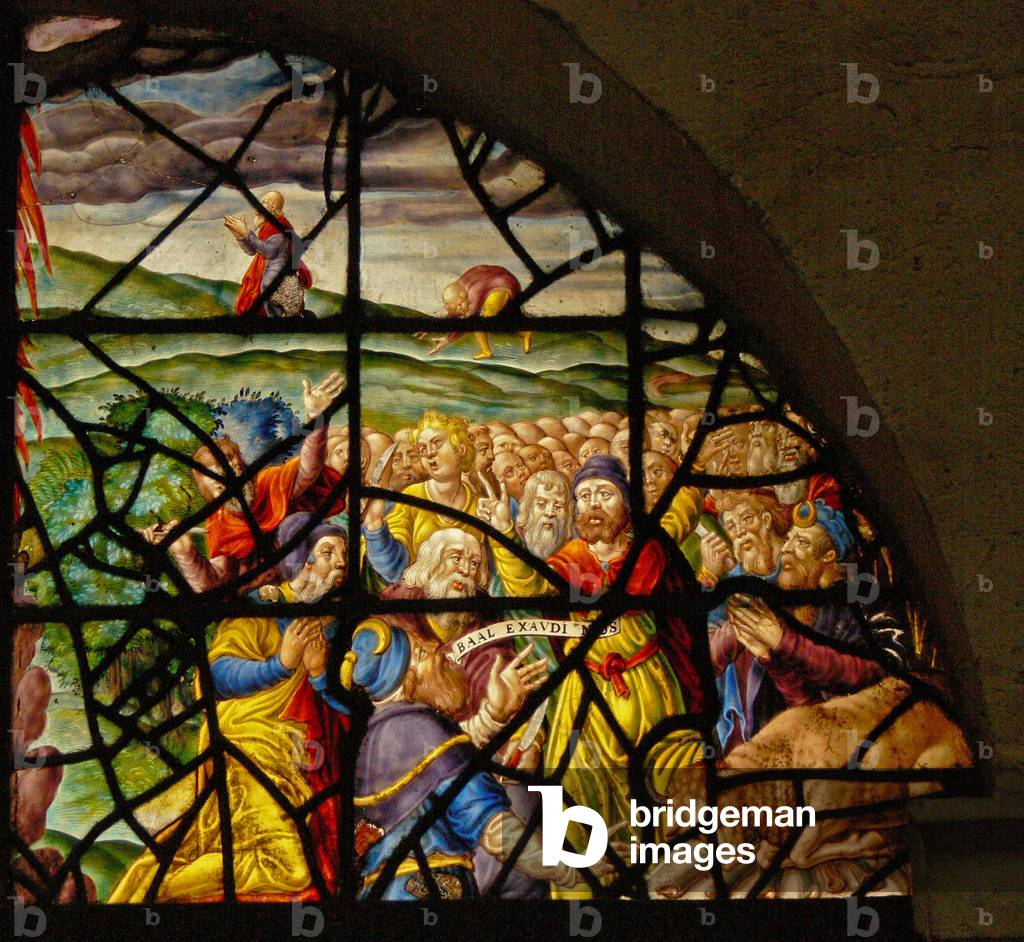 Window Charnier-8 depicting Elijah's sacrifice; the priests of Baal (stained glass)