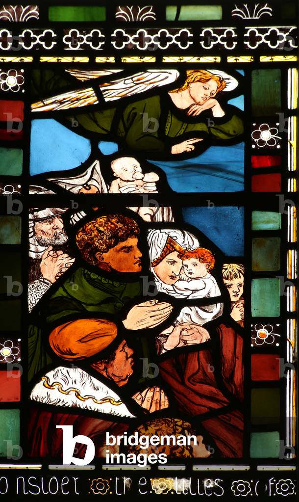 Figures attending the Sermon on the Mount (stained glass)