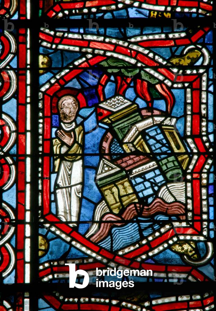 Window w5-R depicting Lot's wife looks back at the destruction of the city (stained glass)