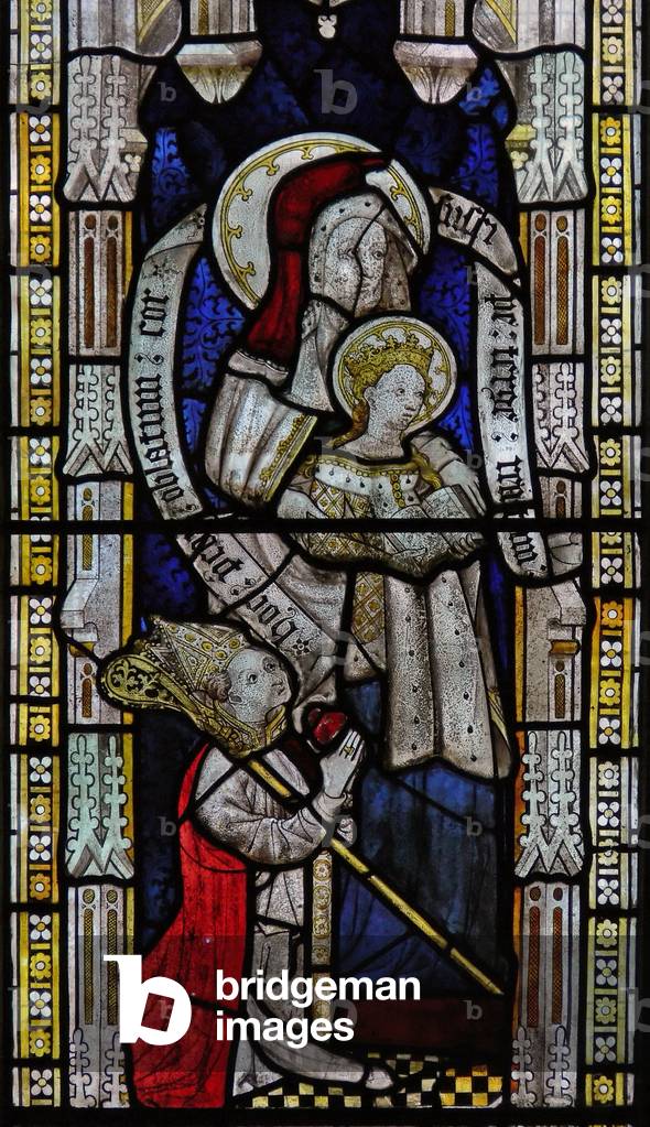 Window Ew depicting St Anne Teaching the Virgin to read (stained glass)