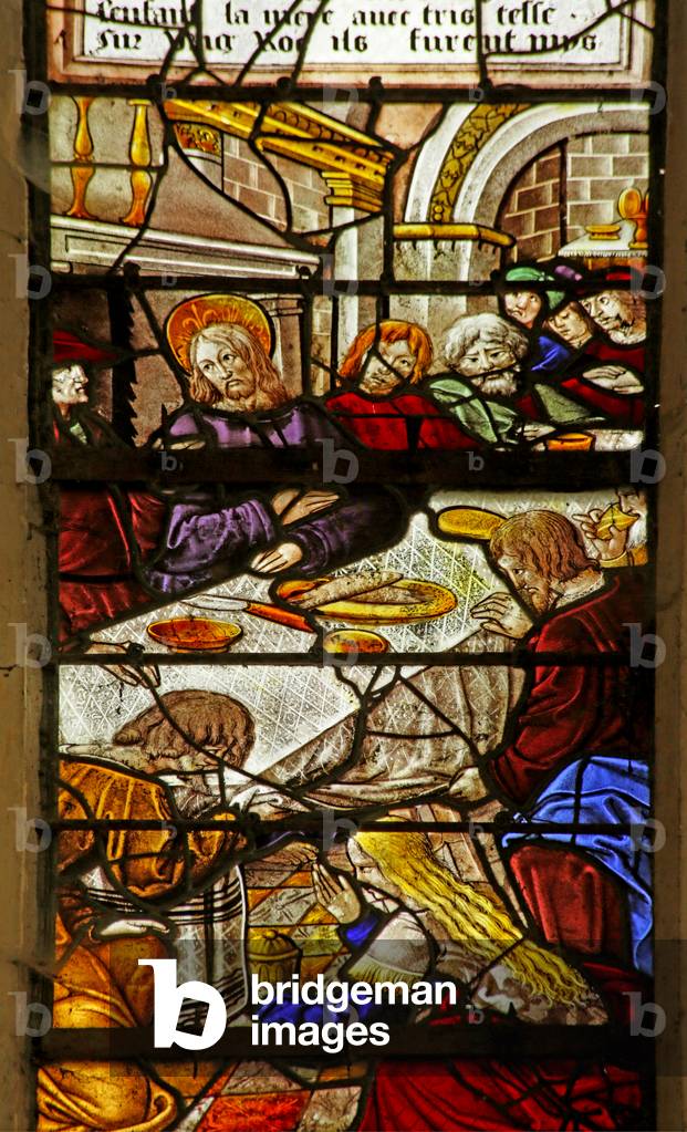 Window depicting the meal at Simon's place (stained glass)