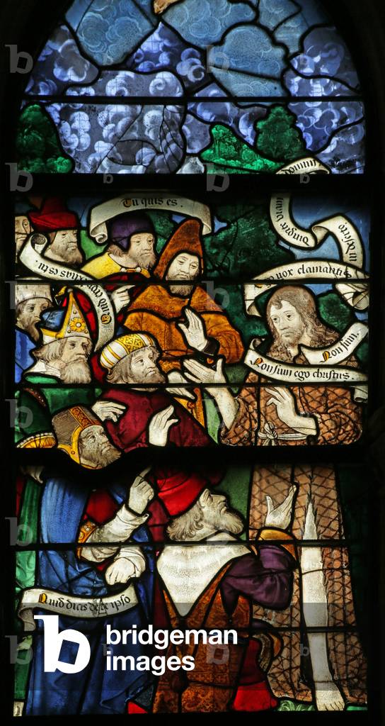 Window depicting Saint John the Baptist interrogated by priests and Levites (stained glass)