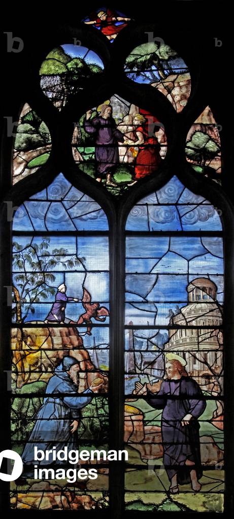 Window w12 depicting the Temptation in the Wilderness (stained glass)