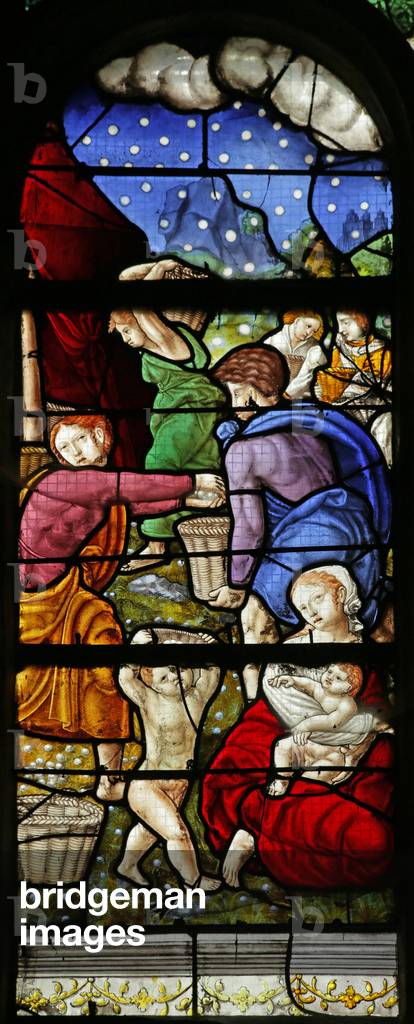 Window depicting Israelites gathering Manna in the desert (stained glass)