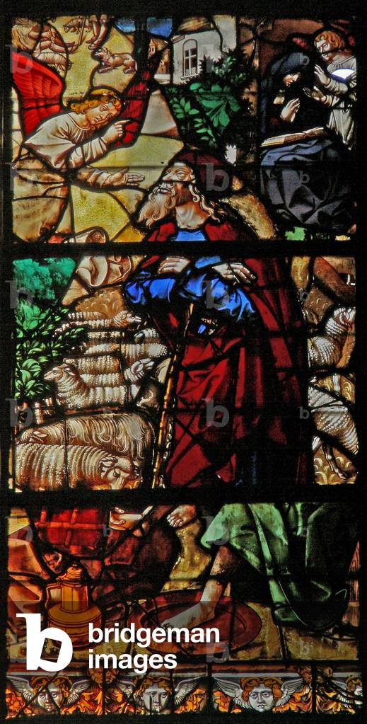 Window w120 depicting the Annunciation to Joachim and St Anne (stained glass)
