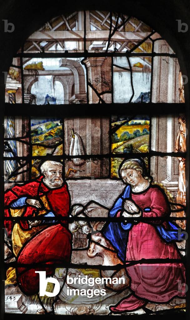 Window w16 depicting the Nativity (stained glass)
