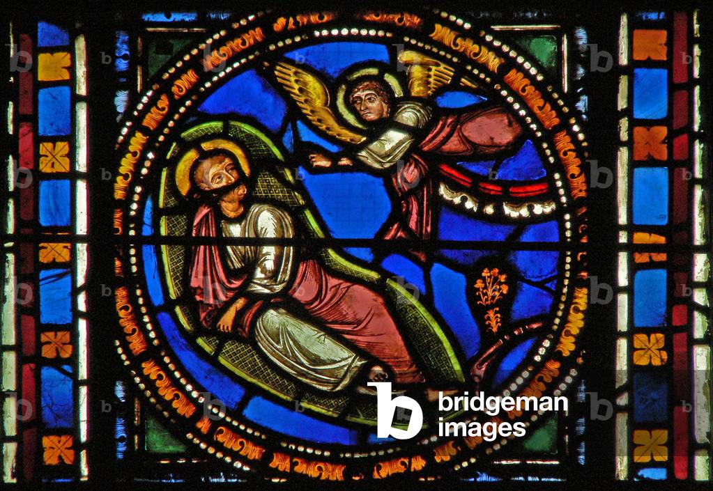 Window s2-C depicting an angel alerts Joseph (stained glass)