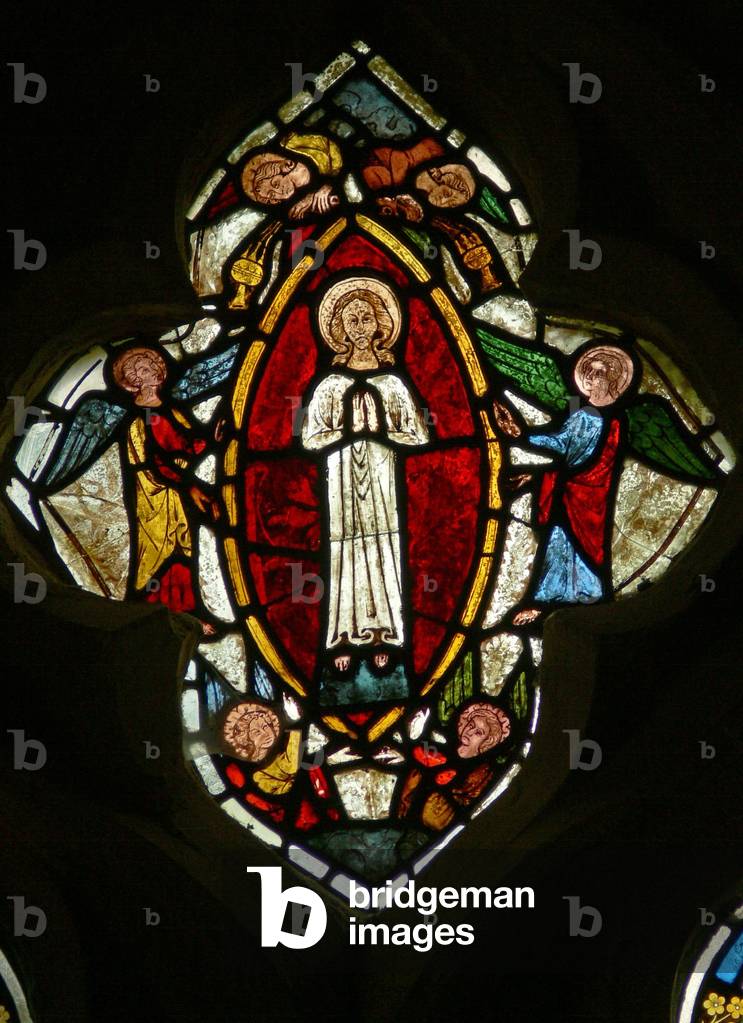 Window S1 depicting the Assumption of the Virgin Mary (stained glass)