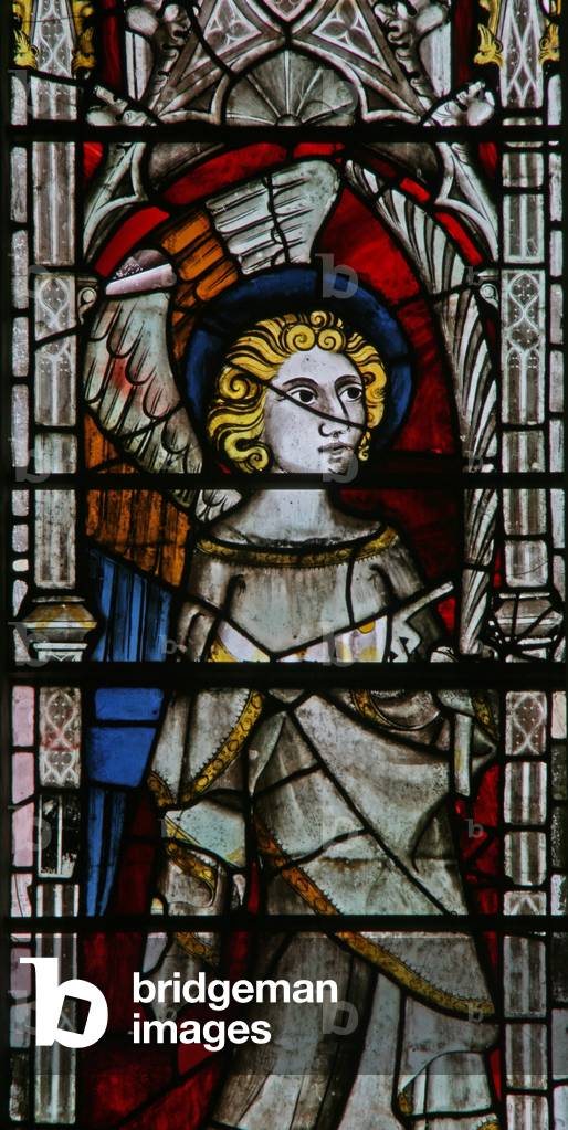 The East window (Ew) depicting an angel (stained glass)