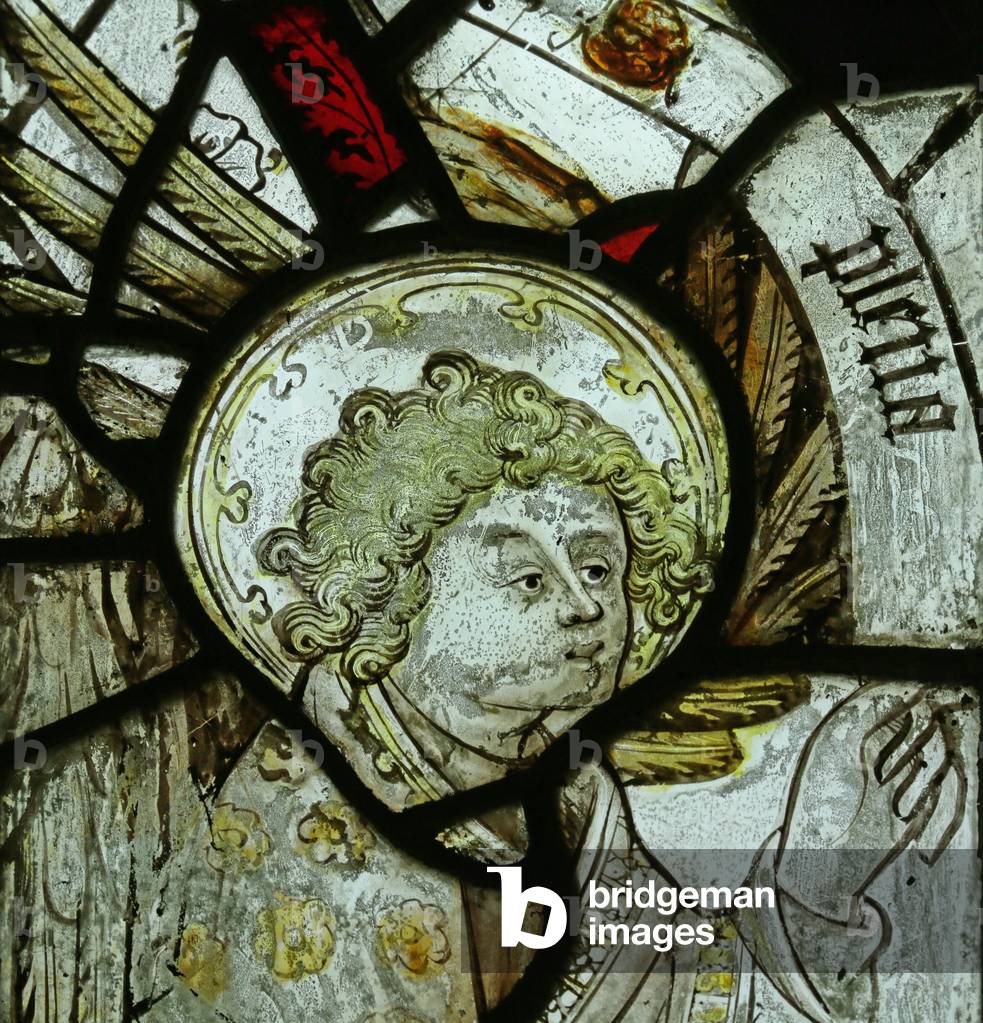 Head of Gabriel at the Annunciation (stained glass)