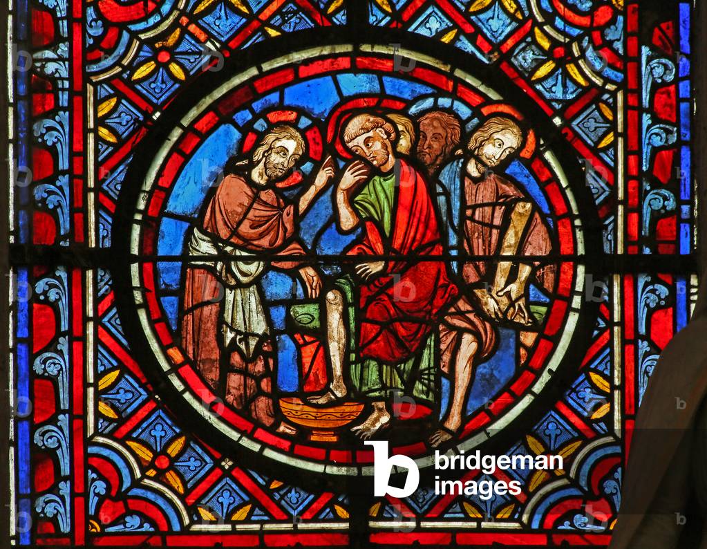 Christ washes his disciples' feet (stained glass)