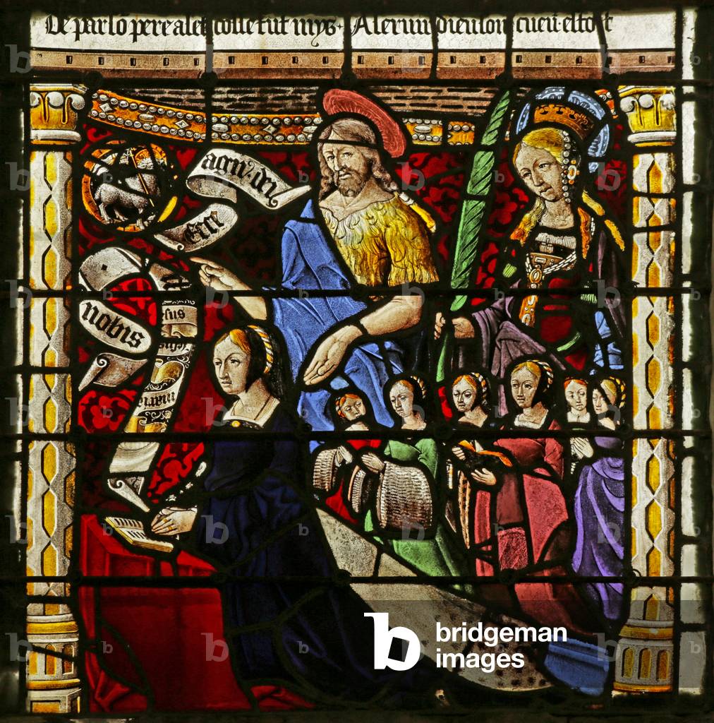 Window depicting Donor with her Six Daughters, Saint John the Baptist and a female Martyr (stained glass)