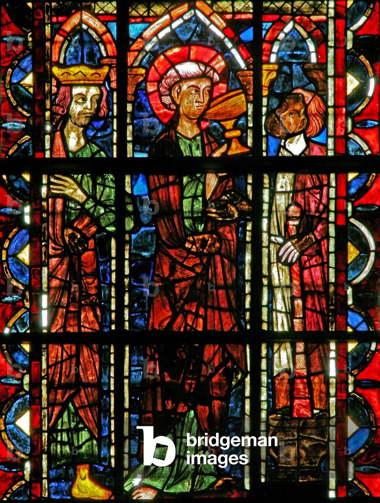 Window w202 depicting a scene from the legend of St John: the saint and the poisoned cup (stained glass)