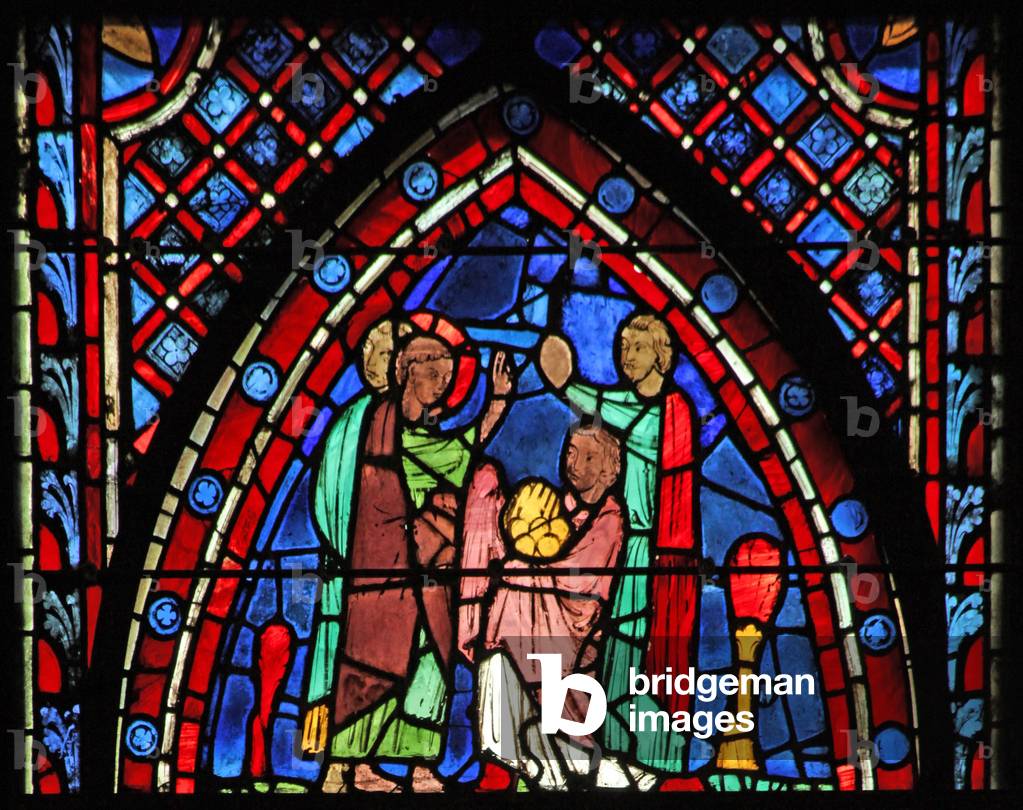 Window w7  St John: turns leaves into gold (stained glass)