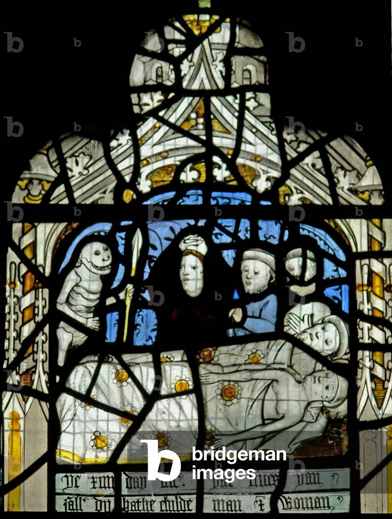 Window N3 depicting the Last Fifteen Days of the World (the Pryke of Conscience window): Death visits everyone (stained glass)