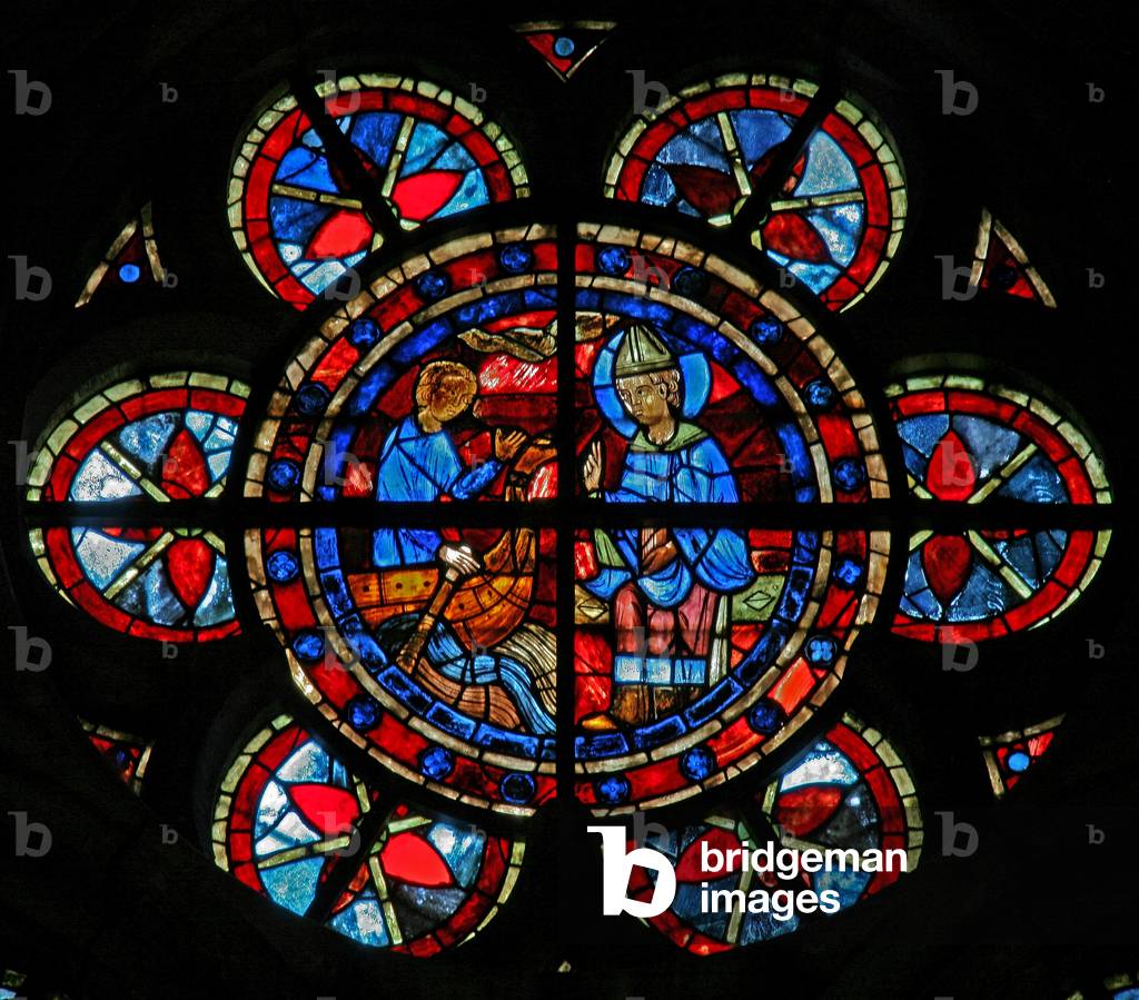 Window w205 depicting St Nicholas blessing an oarsman (stained glass)