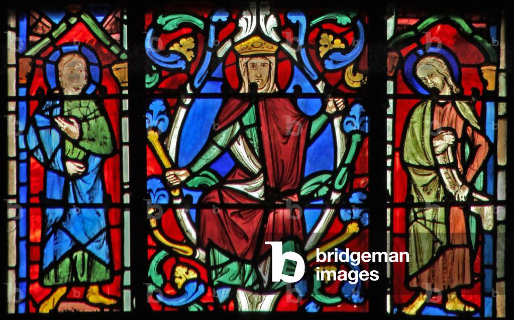Window w6R  the Tree of Jesse: the Virgin Mary and two prophets (stained glass)