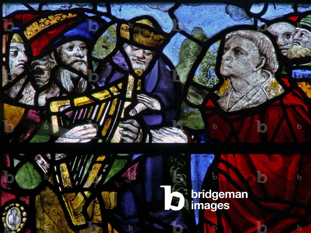 Window n-5 depicting a figure with a harp - detail (stained glass)