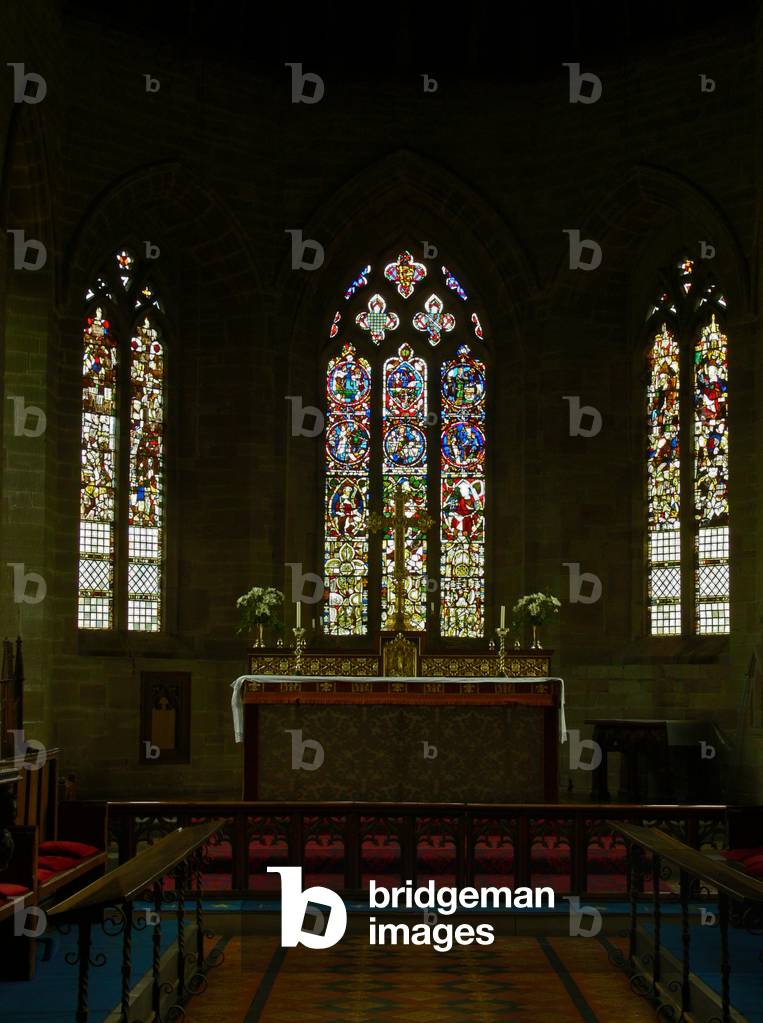 Window depicting a view of the east end of the church (stained glass)