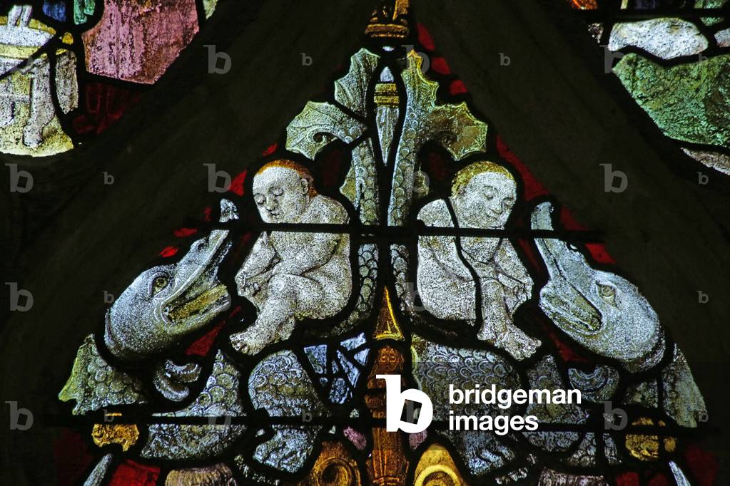 Window depicting grotesques (stained glass)