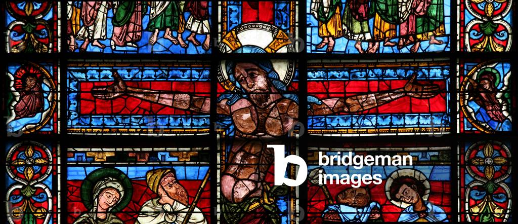 Window w0 depicting the Crucifixion with the sun and moon (stained glass)