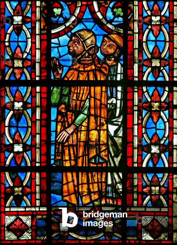 Window w211 depicting a scene from the life of St Helen: the pregnant Queen Gratulie of Corinth receives her doctor (stained glass)