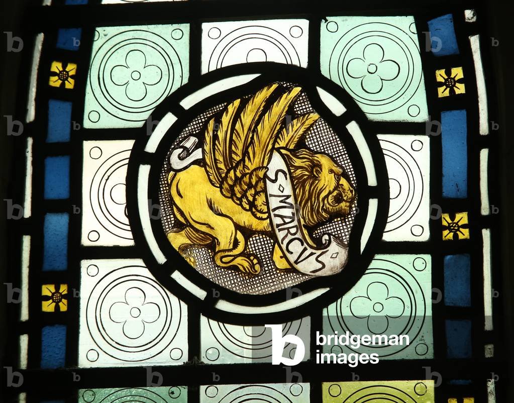 Evangelist emblem: St Mark (stained glass)