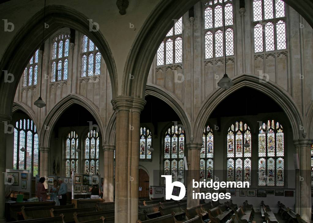 Window depicting a view of the north side of the church (stained glass)