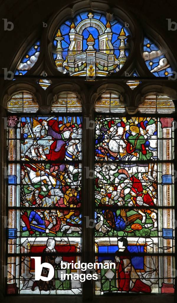 Window w21 depicting St James appears at the Battle of Clavijio (stained glass)