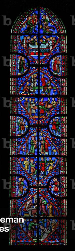 Window w11 depicting St Andrew's martyrdom (stained glass)