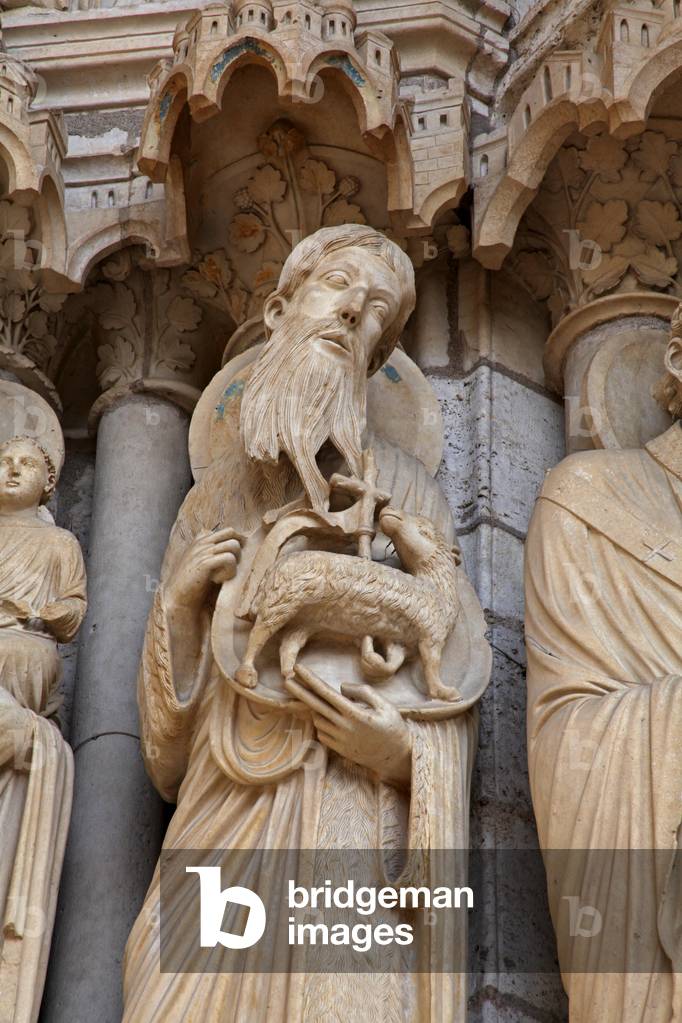 Chartres, Cathedral: North portal central door right statues: St John the Baptist (photo)
