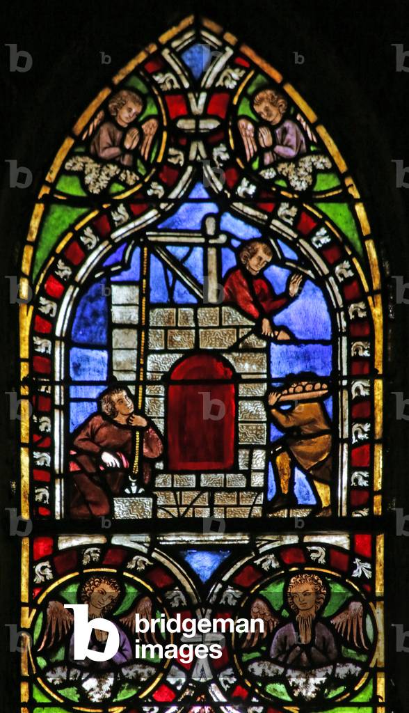 Window depicting Building the Tower of Babel (stained glass)