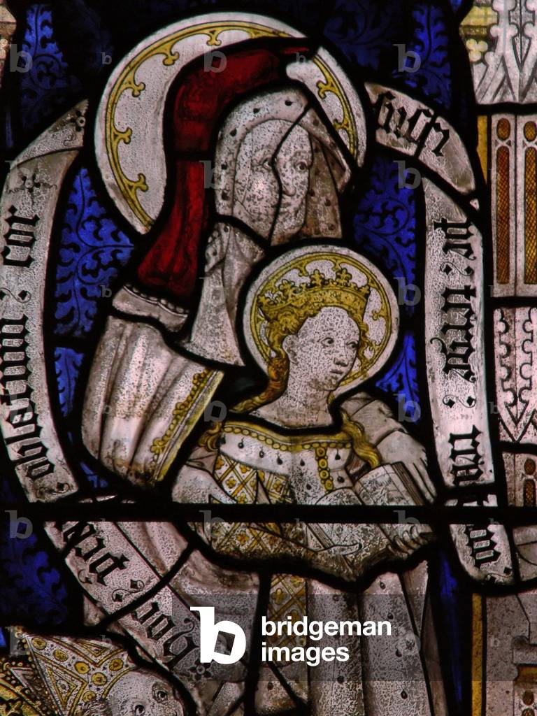 Window Ew depicting St Anne Teaching the Virgin to read (stained glass)