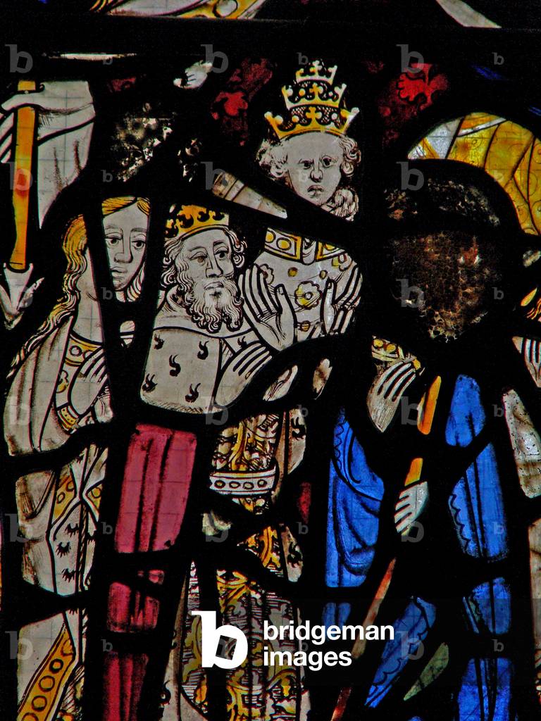 The East window (Ew) depicting a detail of St Usula panel (stained glass)