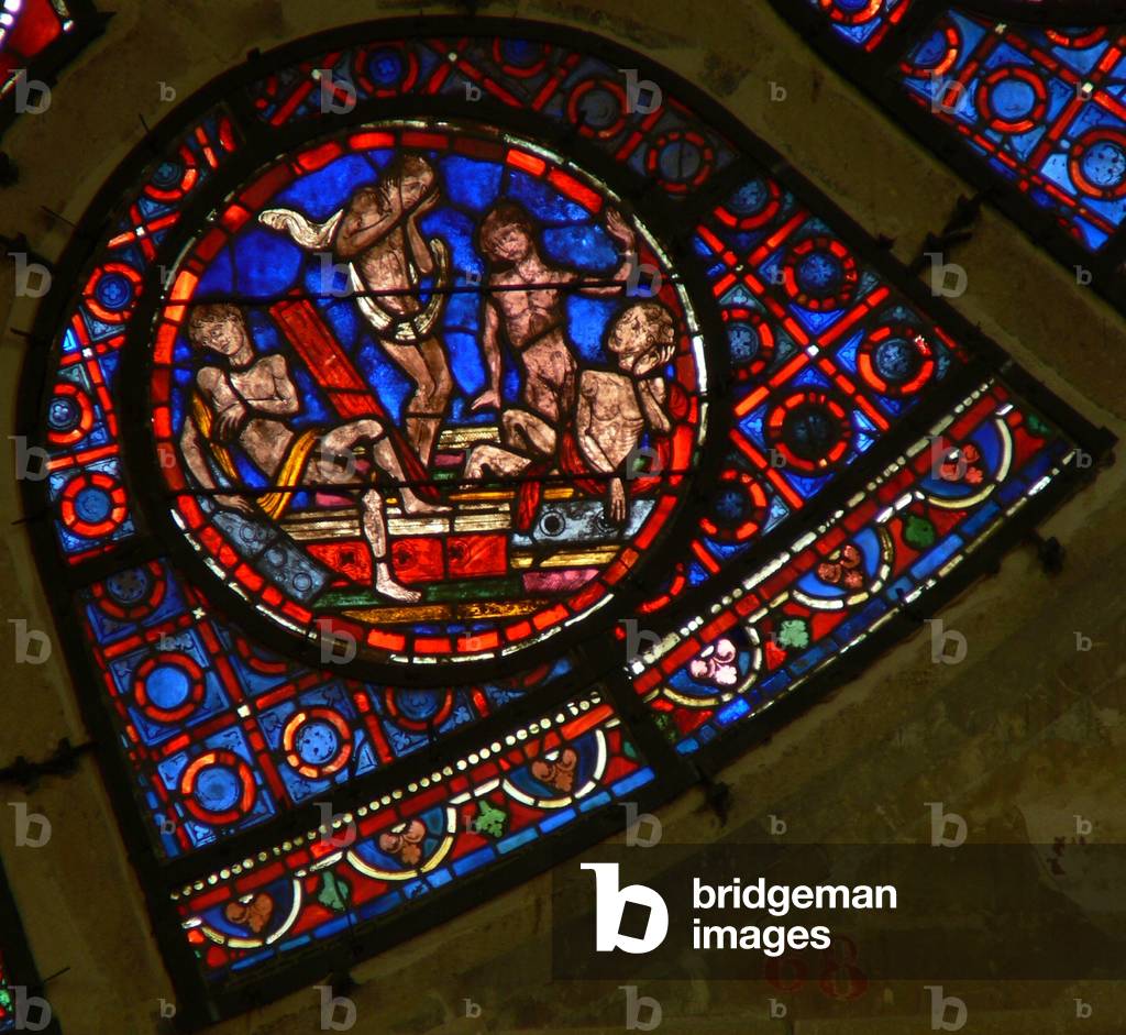 Window Ww depicting a scene from the Last Judgement: souls rising at the sound of the trumpet (stained glass)