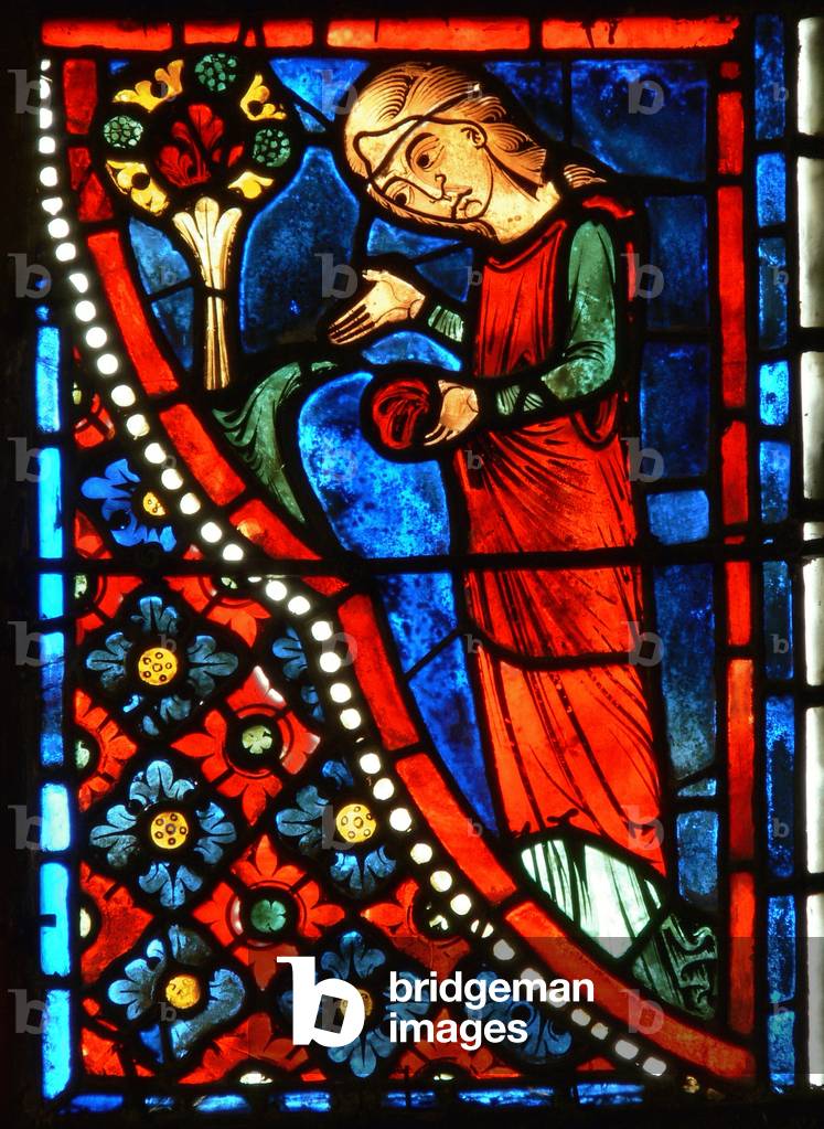 Detail from a window depicting scenes from the life of St. Mary the Egyptian (stained glass) 13th by French Ar