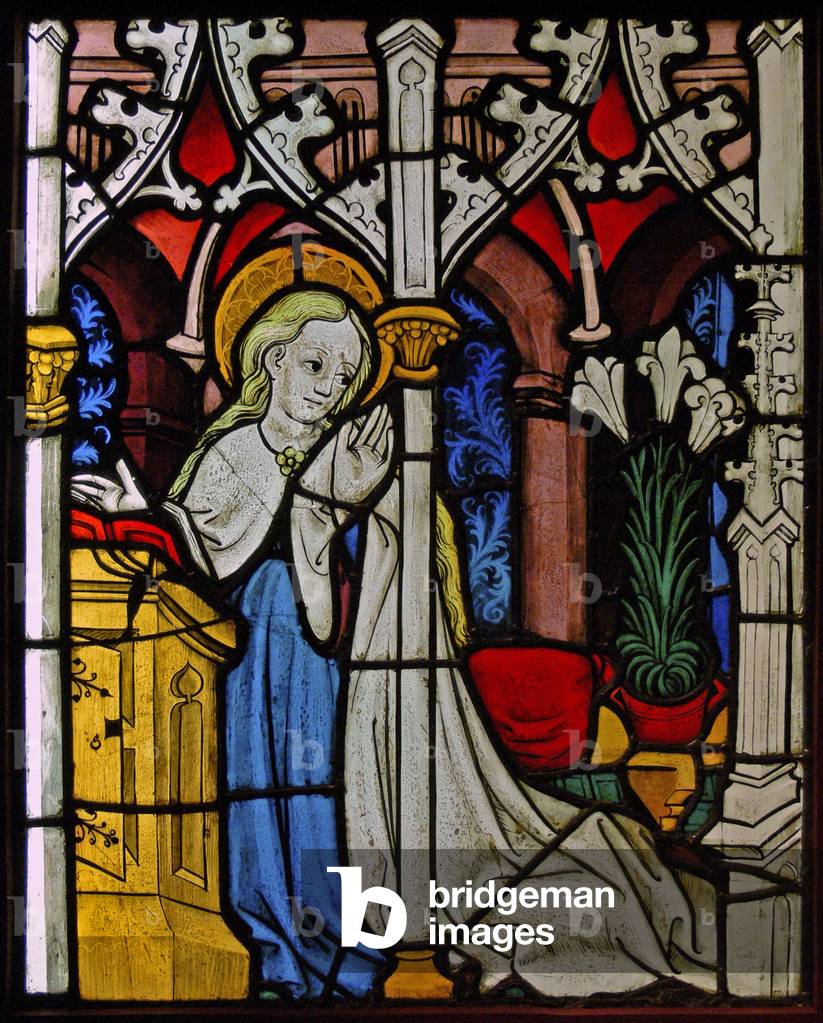 Depicting the Virgin Mary at the Annunciation, originally from the Upper Rhine (stained glass)