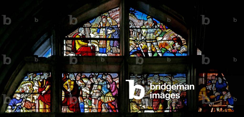 Window w130 depicting Old Testament scenes (stained glass)