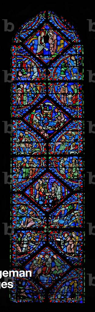 Window w2 depicting a typological window: the Birth of Christ (stained glass)