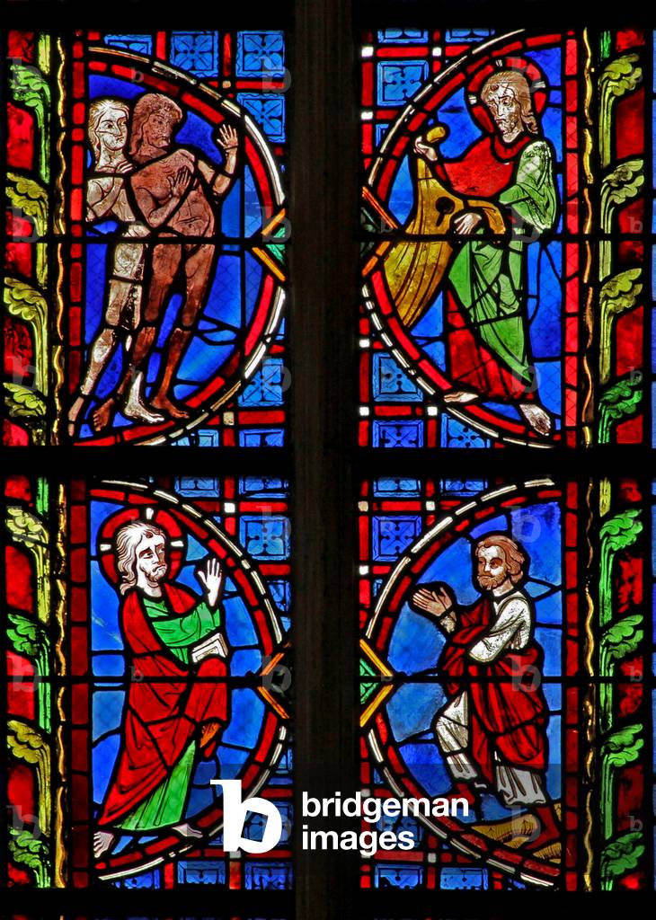 Window w30 depicting Adam and Eve given clothes (stained glass)