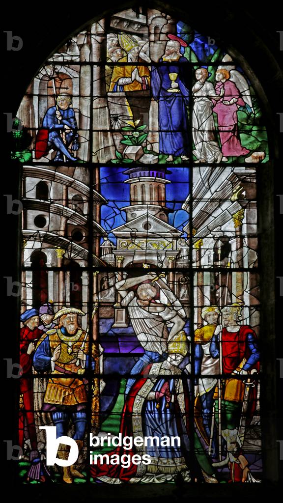 Window depicting the Martyrdom of Saint Denis and Christ appearing to the saint (stained glass)