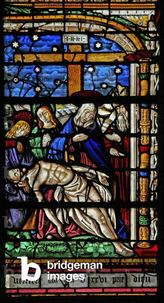 Window w19 depicting the Pieta (stained glass)