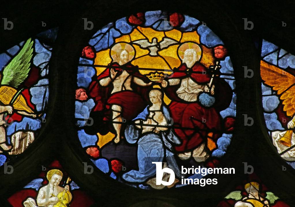 Window depicting the Coronation of the Virgin by the Trinity, c.1495 (stained glass)