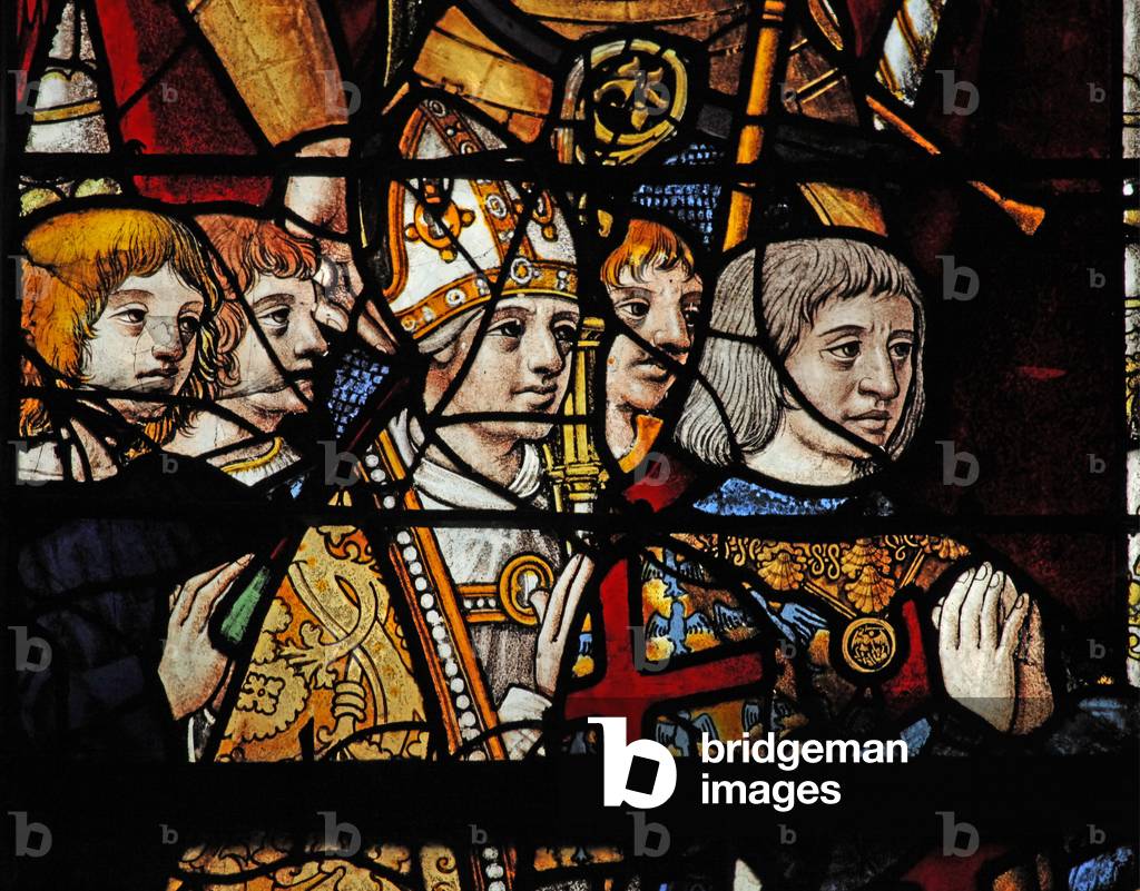 Window w1 depicting a bishop, a Montmorency and other donors (stained glass)