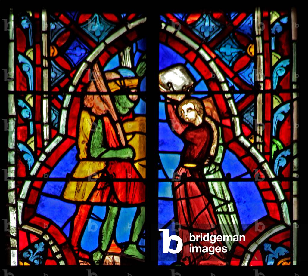 Window w5  Jephthah meets his daughter. Judges XI 34-35 (stained glass)
