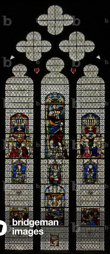 Window w36 depicting a composite window of foreign and English panels C14 and c16 (stained glass)