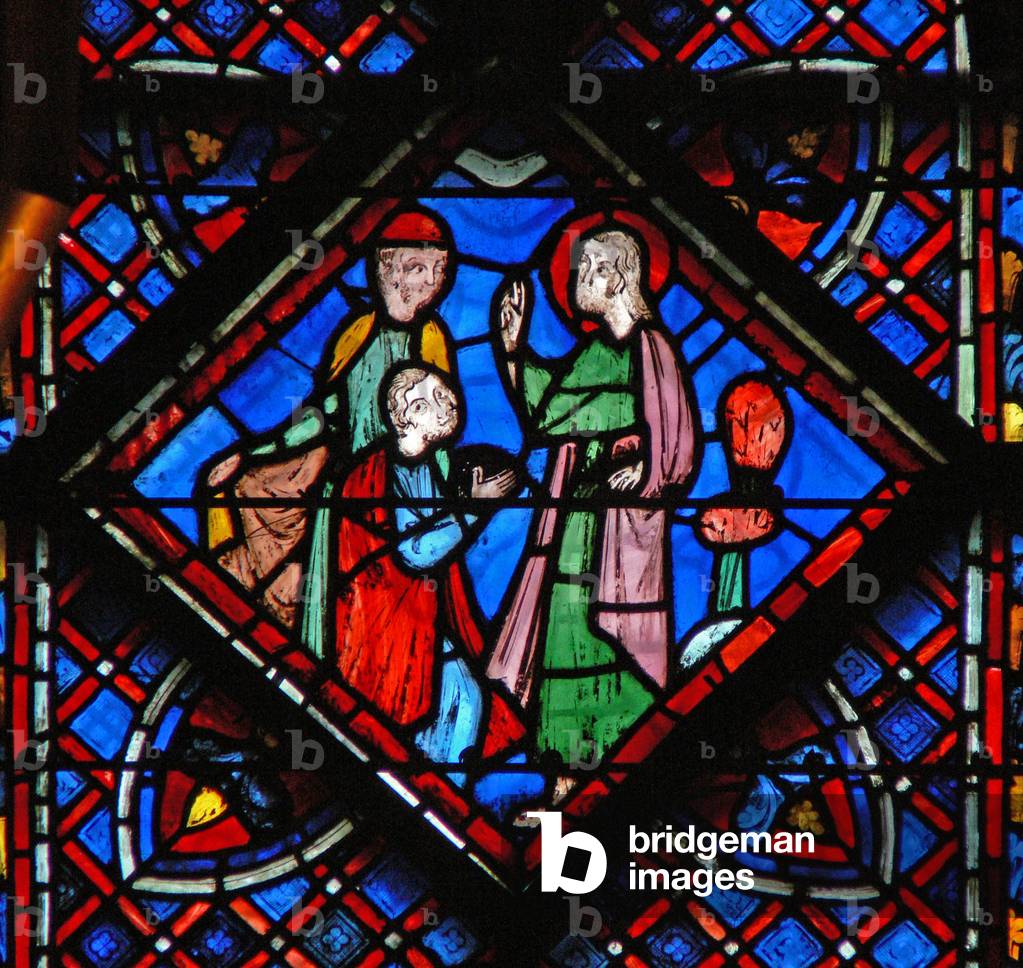 Window w9L  St John the Baptist: preaching & blessing (stained glass)